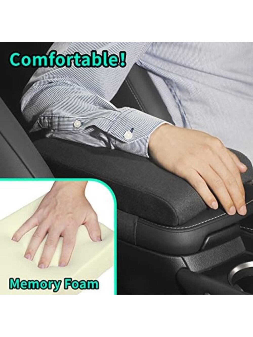 Memory Foam Car Center Console Cover - 1.5 Inch Armrest Cushion Pad for Comfort - Picture 2 of 6
